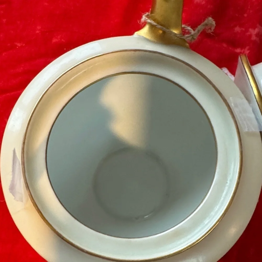 Elegant Gold and Cream Teapot with Blue Accents